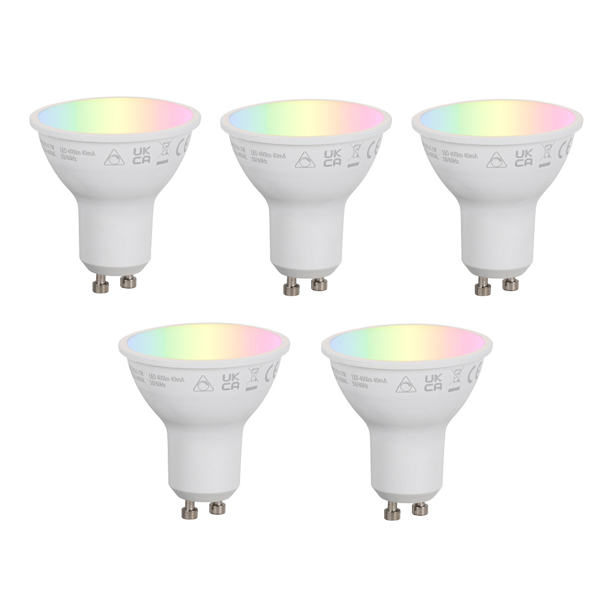 Sada 5 ks Inteligentná stmievateľná LED žiarovka GU10 50 mm Opál RGBW 4,7 W 400 lm 2700-6500 K