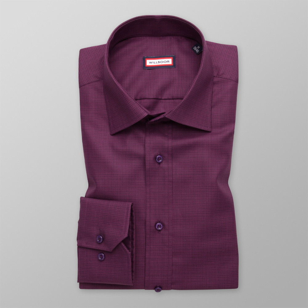 Pánska slim fit košeľa bordovej farby s jemným károvaným vzorom 13717