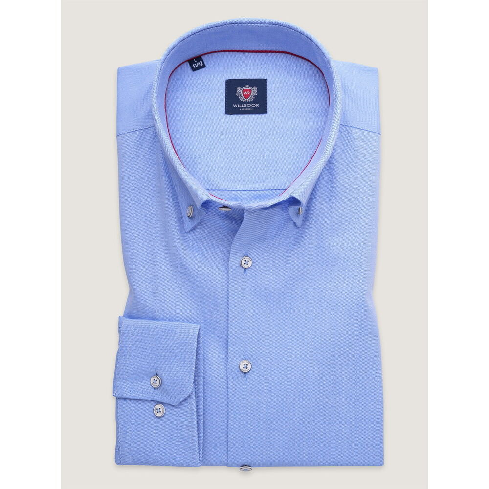 Pánska košeľa slim fit svetlomodrá z bavlnenej tkaniny s oxfordskou väzbou 17989