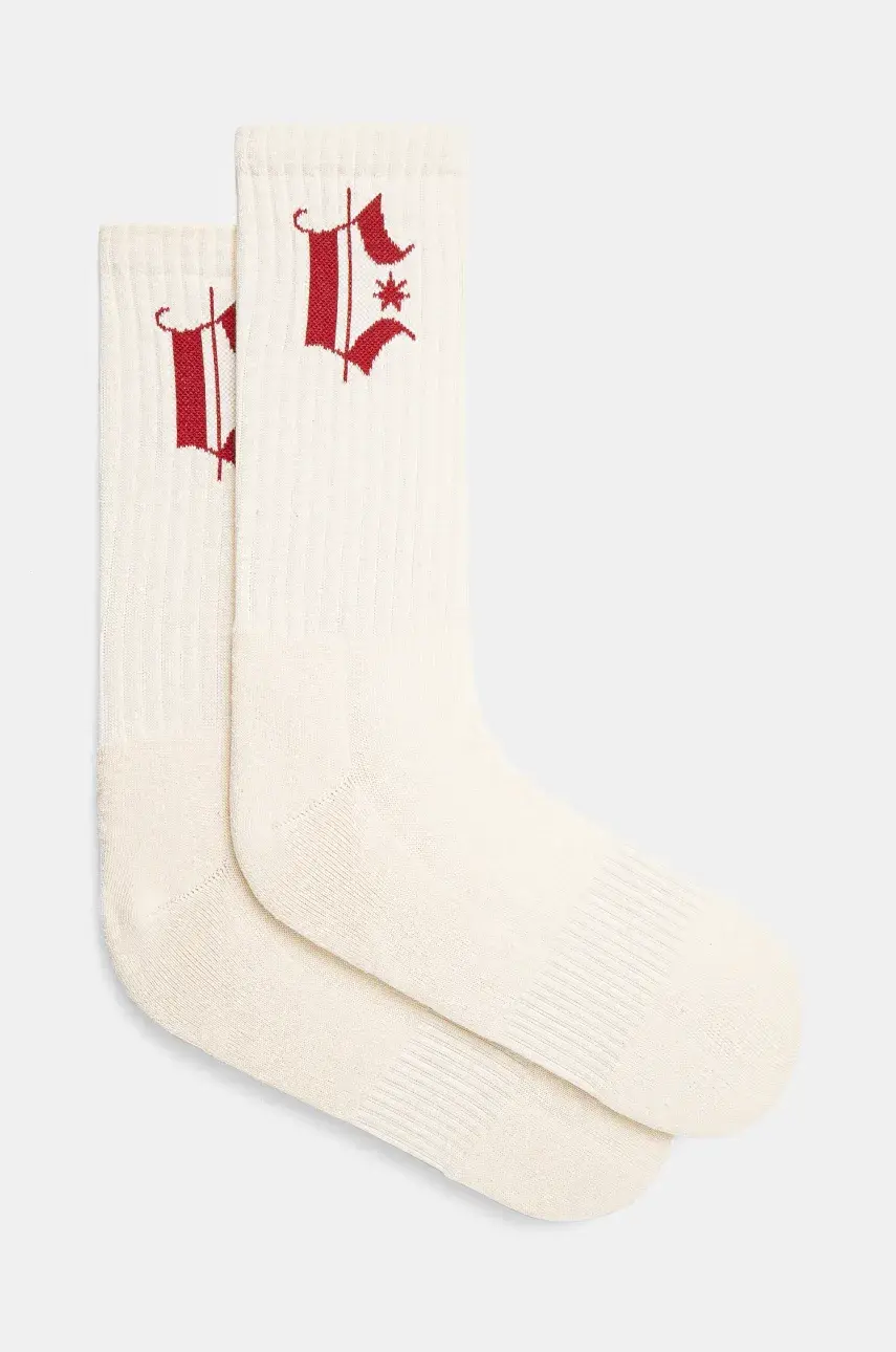 Ponožky Marcelo Burlon Headletter Short Socks Ecru Burgundy pánske, béžová farba, CMRA015S25KNI0026F28