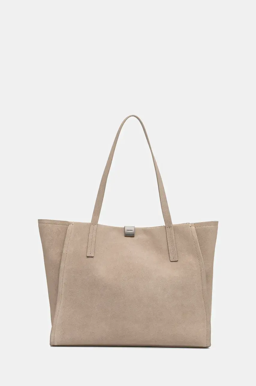 Semišová kabelka Calvin Klein béžová farba, K60K612983