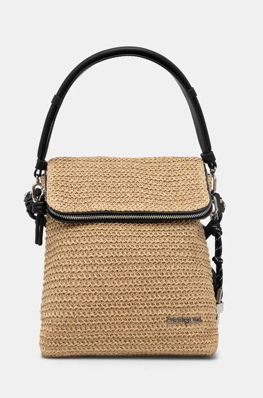 Ruksak Desigual HALF LOGO RAFFIA H dámsky, zelená farba, malý, jednofarebný, 25SAKO04
