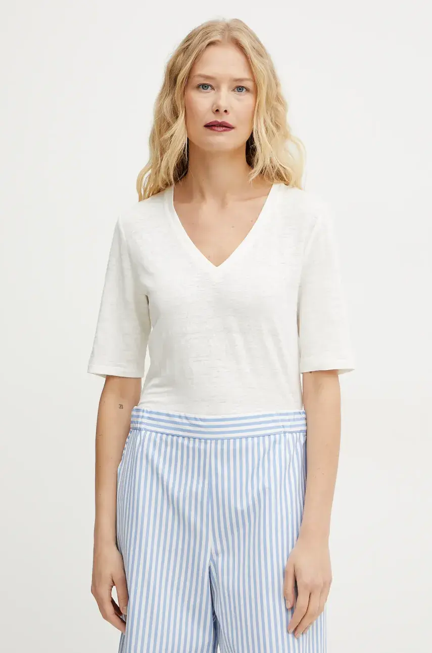 Ľanové tričko Weekend Max Mara dámske, biela farba, 2515941012600
