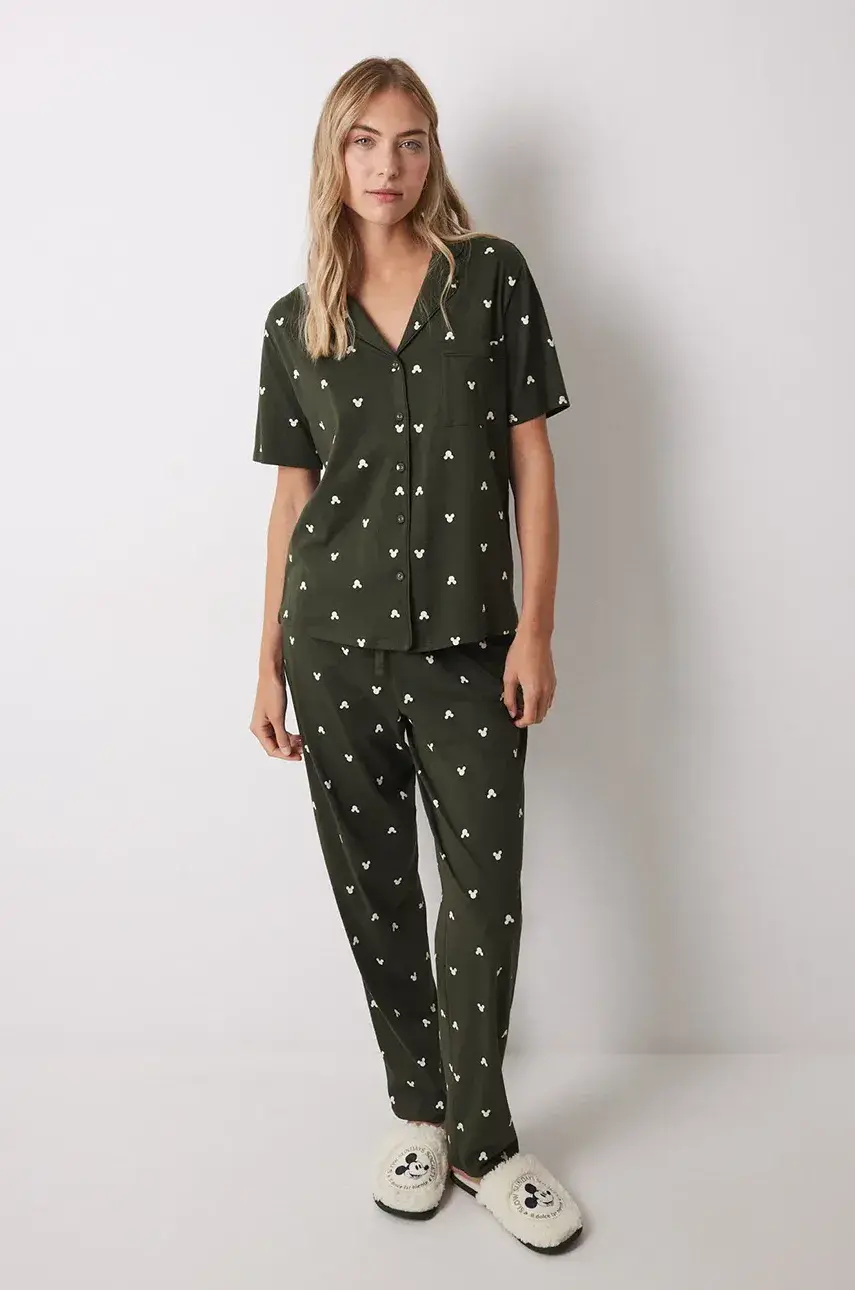 Bavlnené pyžamo women'secret MICKEY dámske, zelená farba, bavlnené, 3139854
