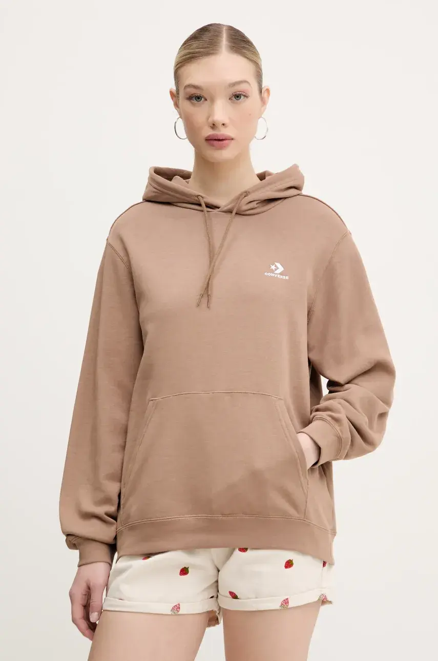 Mikina Converse hnedá farba, s kapucňou, s nášivkou, 10023874-A46