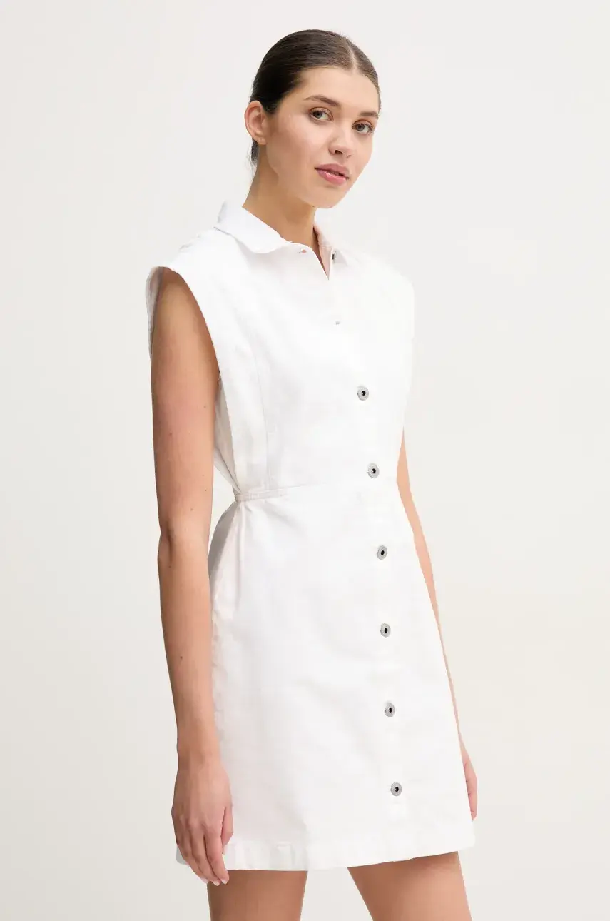 Rifľové šaty Pepe Jeans CHEY WHT biela farba, mini, áčkový strih, PL953721
