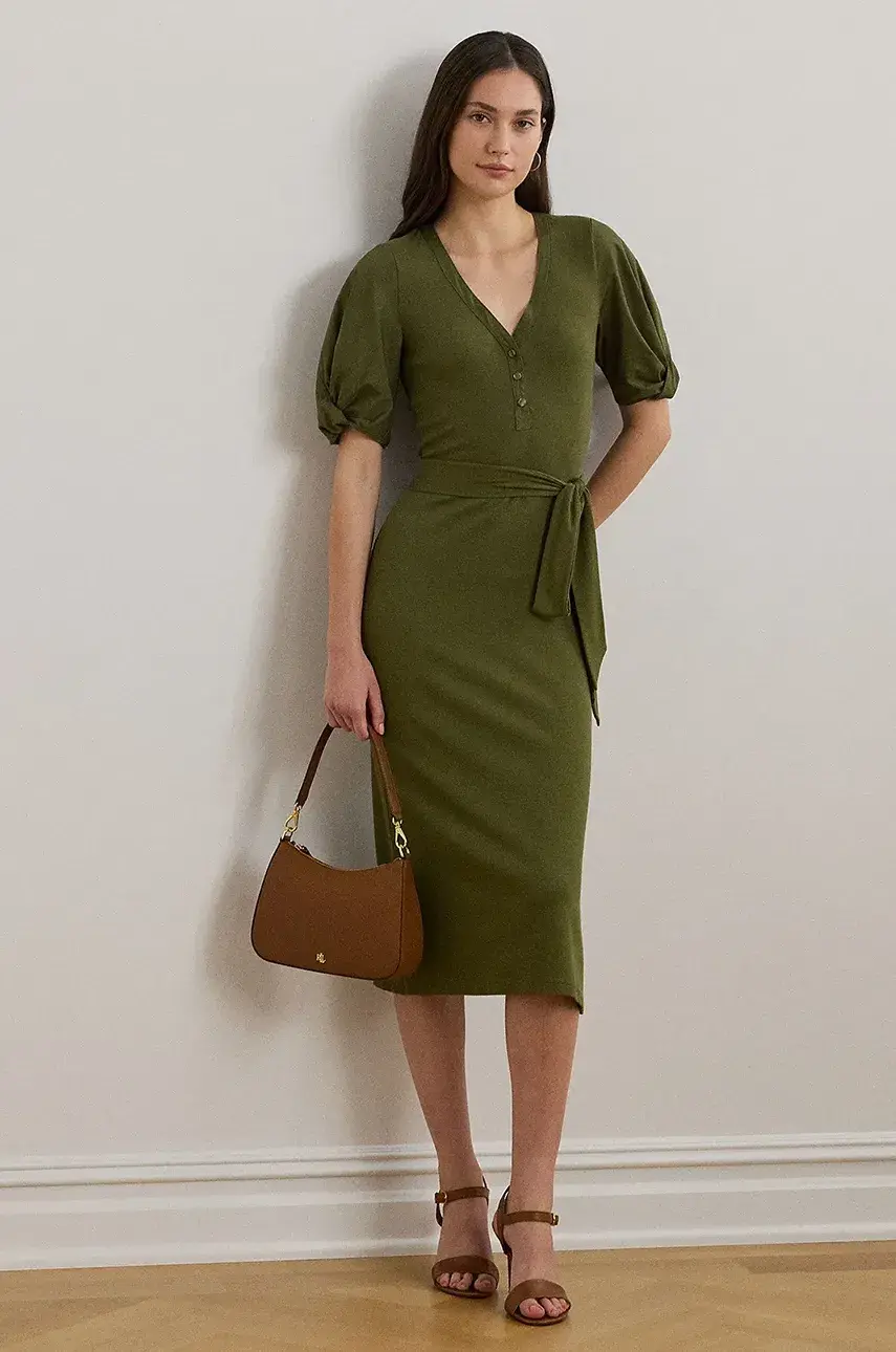 Šaty Lauren Ralph Lauren zelená farba, midi, priliehavá, 250964070