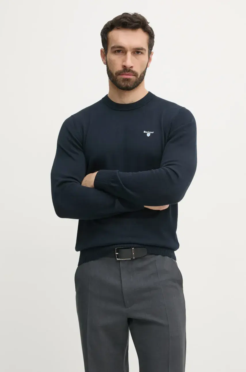 Bavlnený sveter Barbour Lingwood Compact Cotton Crew Sweater pánsky, tmavomodrá farba, tenký, MKN1643