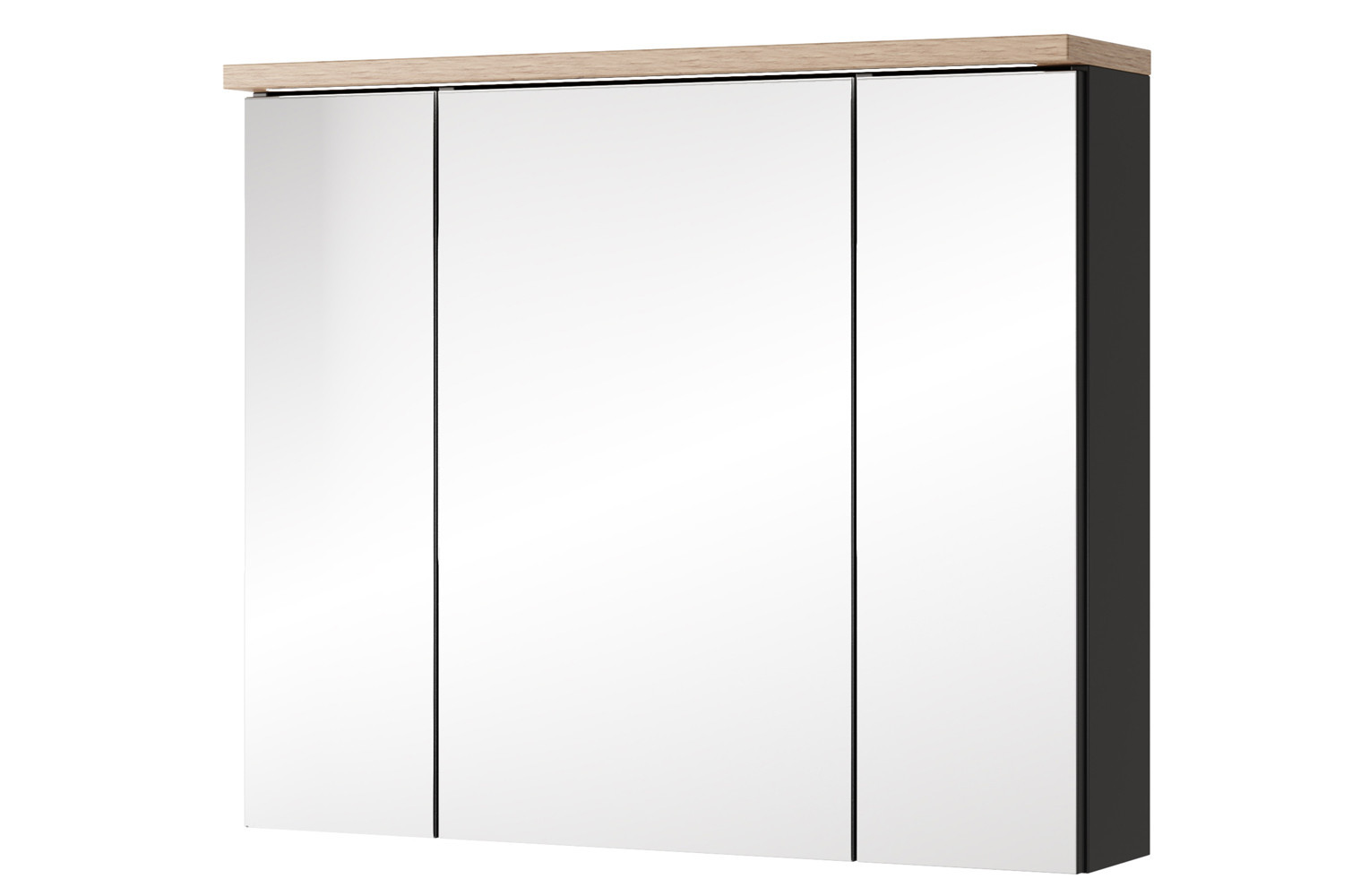 Závěsná koupelnová skříňka Swing II 58 80 cm se zrcadlem a LED osvětlením černá/dub Artisan