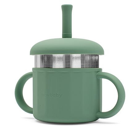 New Baby Detský silikónový hrnček 2v1 zelený