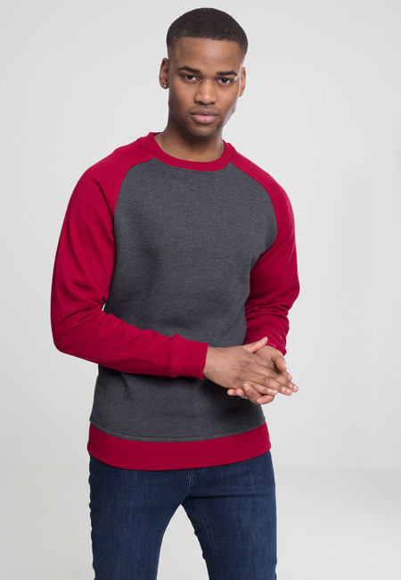 Urban Classics 2-tone Raglan Crewneck charcoal/rby - S