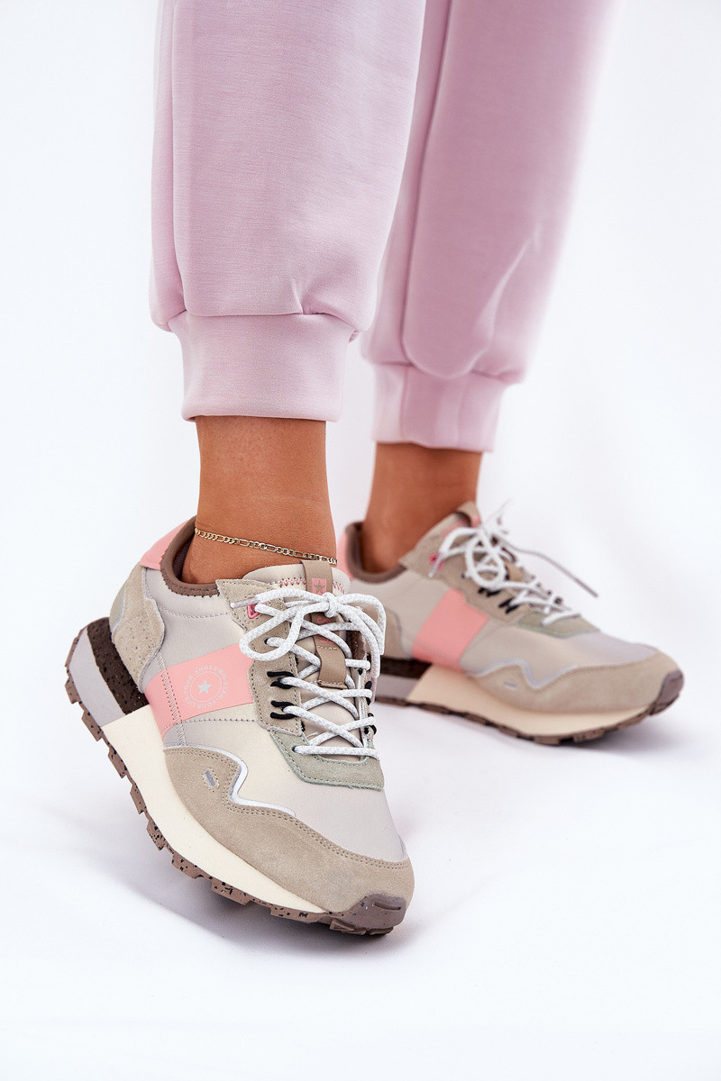 Béžovo-ružové dámske šnurovacie tenisky na platforme - 36