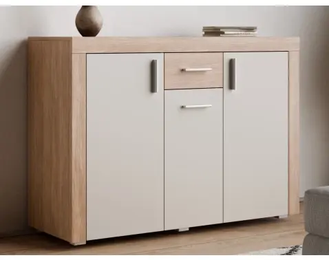 Komoda Pico, 130 cm, dub jantárový/béžová kašmír, s osvetlením%