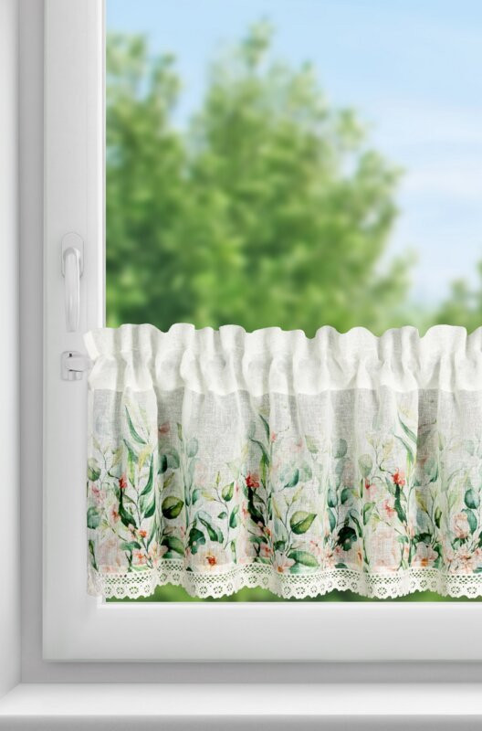 ArtFir Krátka záclona ESTERA P | biela/zelená 150 x 30 cm