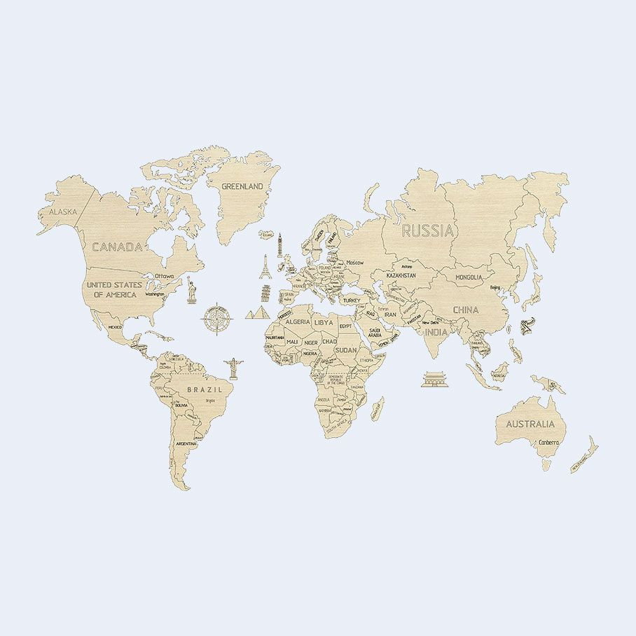 Puzzle Mapa sveta XL - hnedá