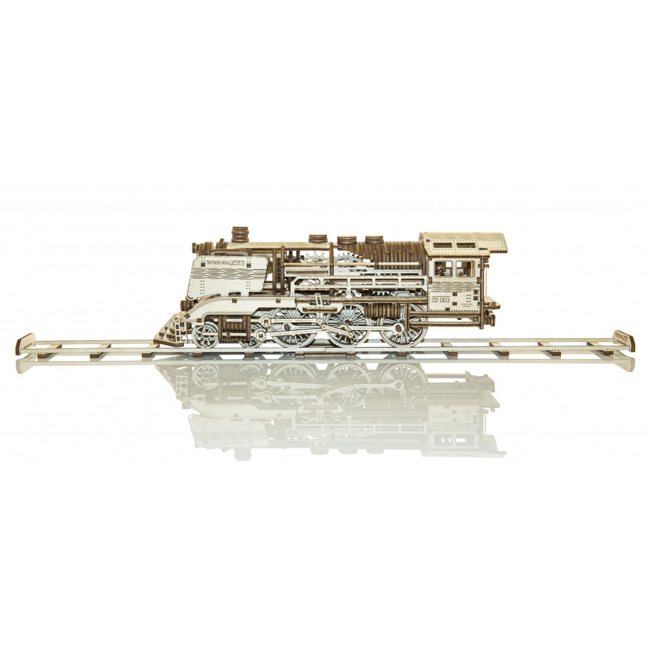 3D mechanické puzzle Wooden City Drevený Express s koľajami 400ks - hnedé