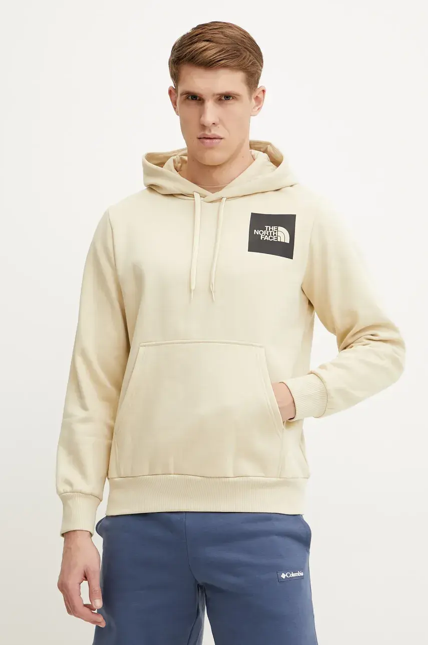 Mikina The North Face Fine pánska, béžová farba, s kapucňou, s potlačou, NF0A89EU3X41