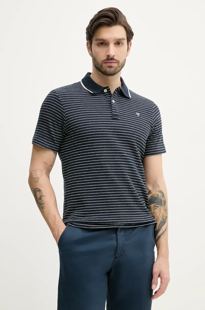Bavlnené polo tričko Guess pánske, modrá farba, vzorované, M5GP06 KCSH1