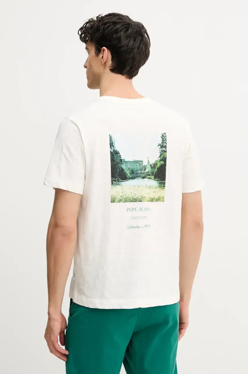 Bavlnené tričko Pepe Jeans PETTE pánske, biela farba, s potlačou, PM509799