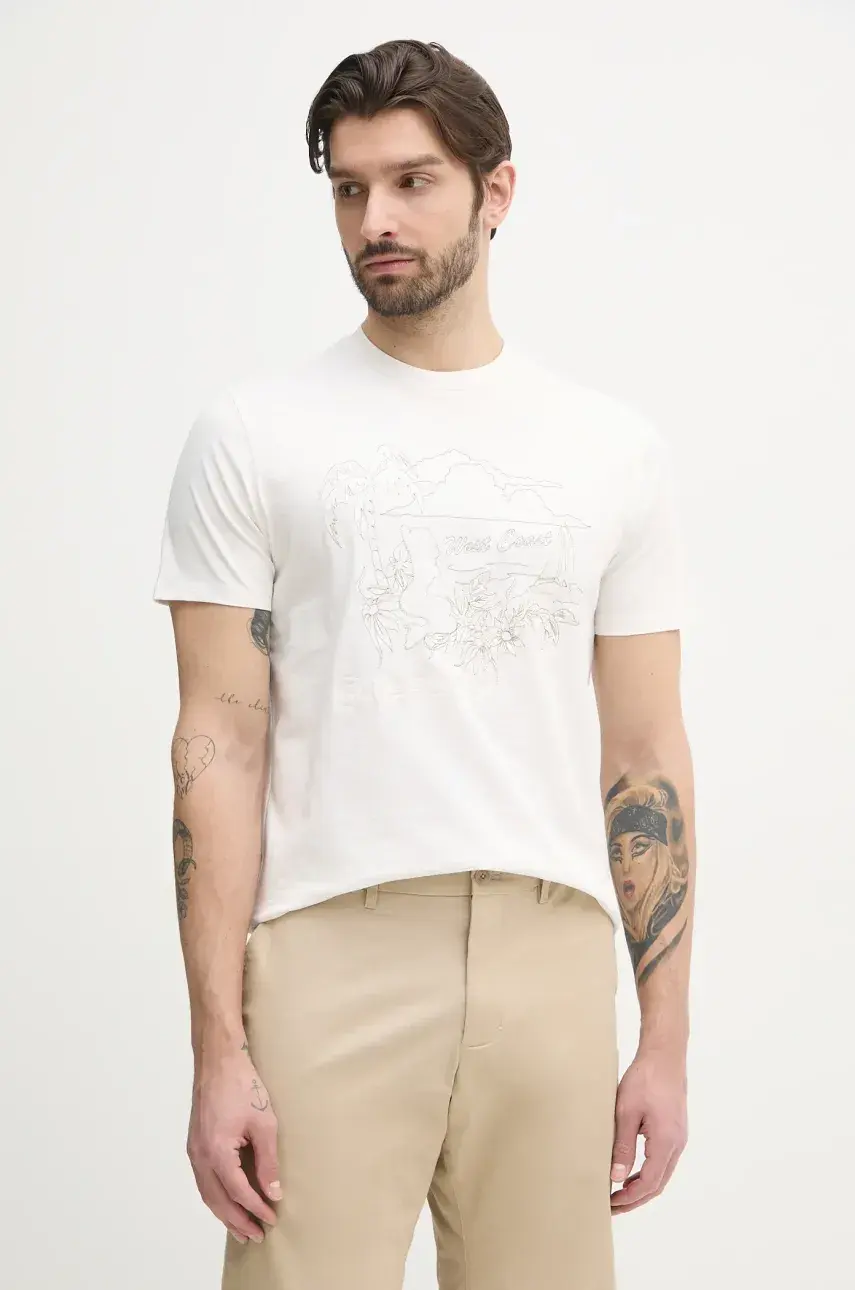 Bavlnené tričko Guess pánske, béžová farba, s nášivkou, M5GI39 KBW41