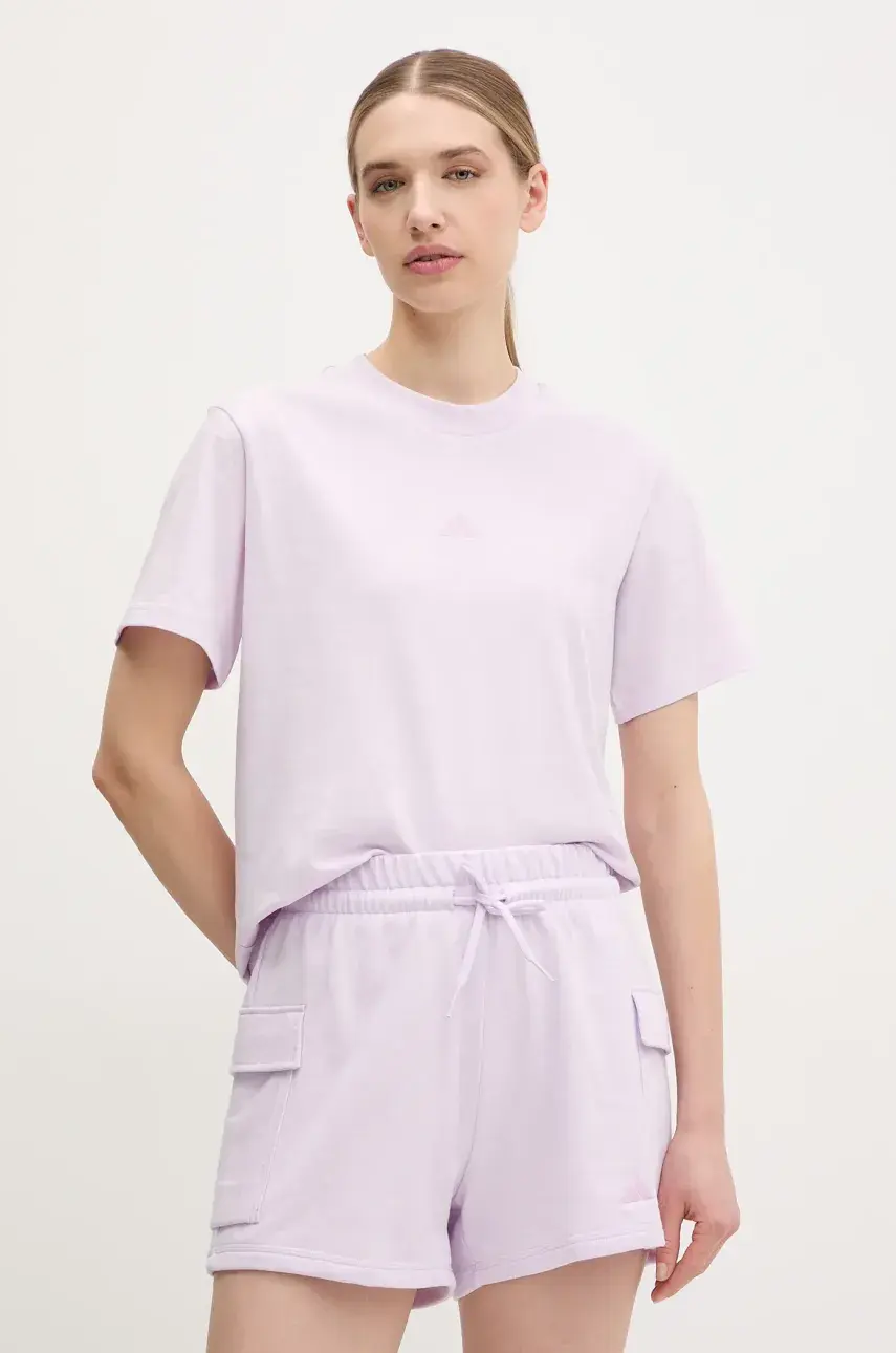 Bavlnené tričko adidas Essentials dámske, fialová farba, JI6078