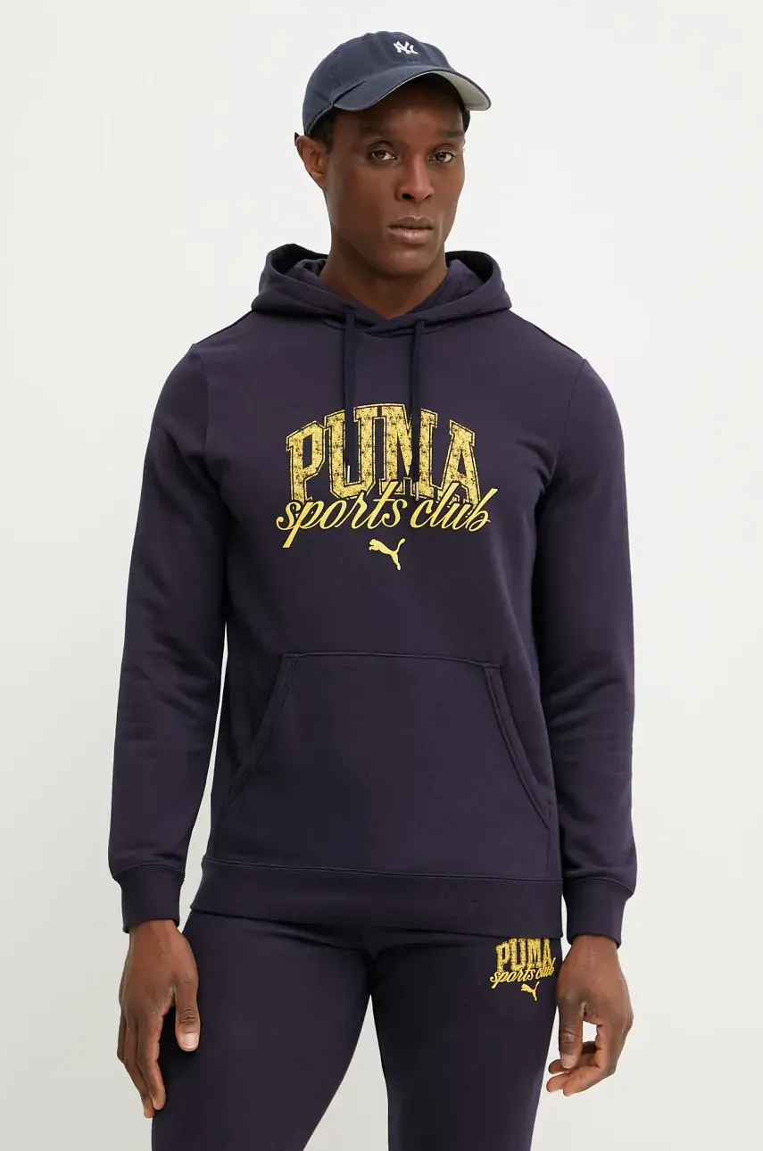 Mikina Puma pánska, tmavomodrá farba, s kapucňou, s potlačou, 684649