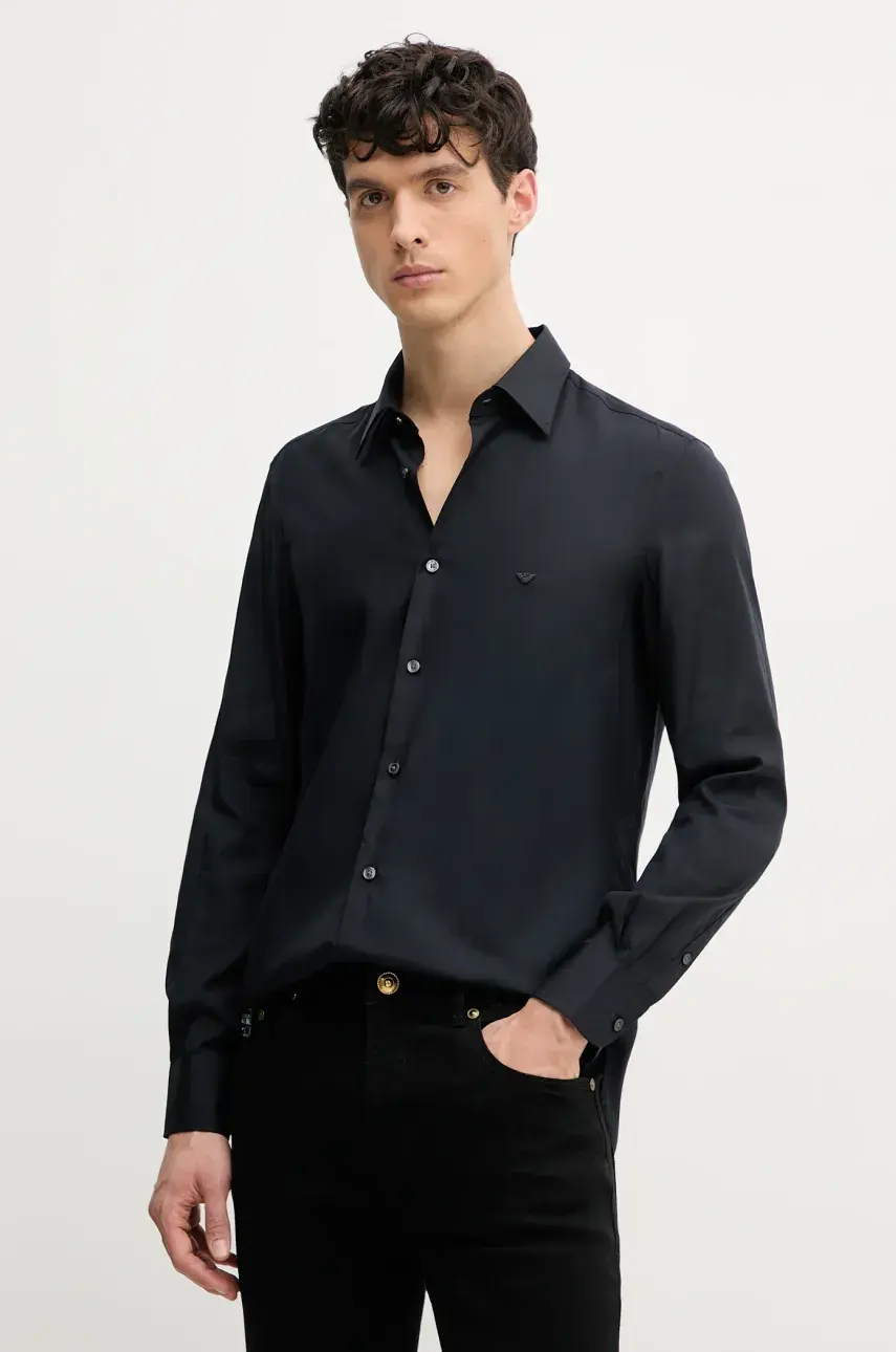 Košeľa Emporio Armani pánska, tmavomodrá farba, regular, s klasickým golierom, EM001537 AF14214