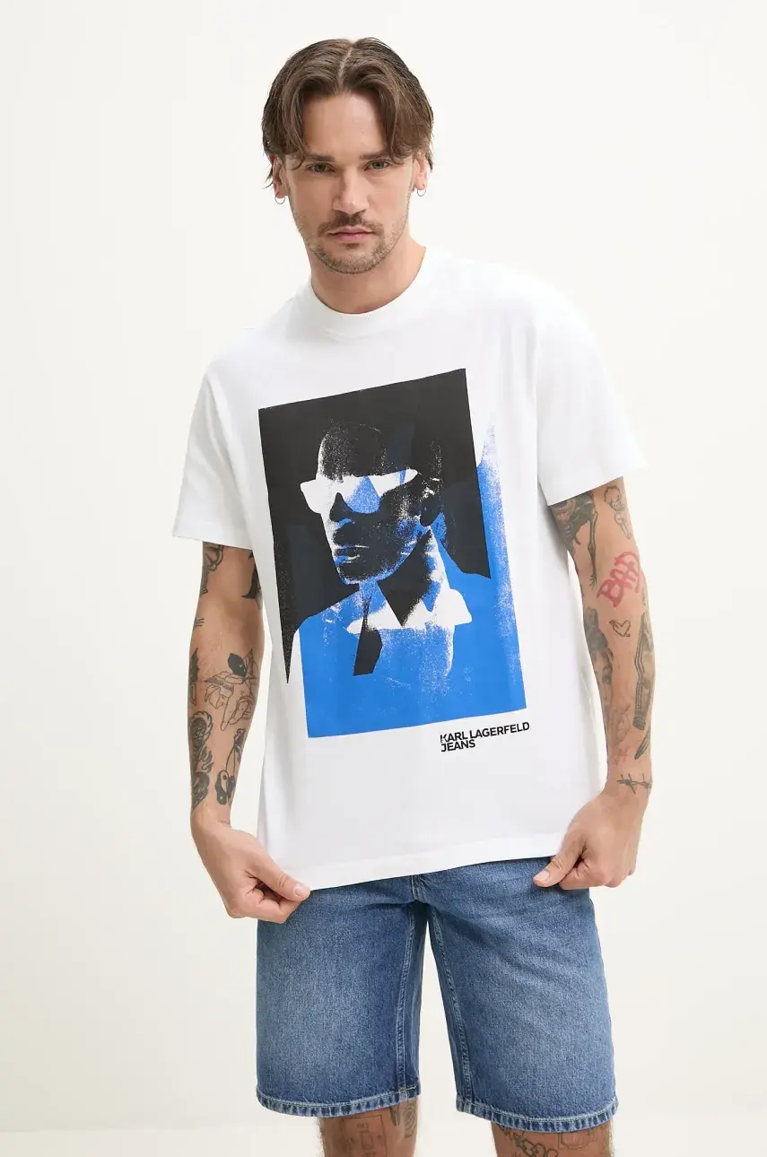 Bavlnené tričko Karl Lagerfeld Jeans pánske, biela farba, s potlačou, A2M17036