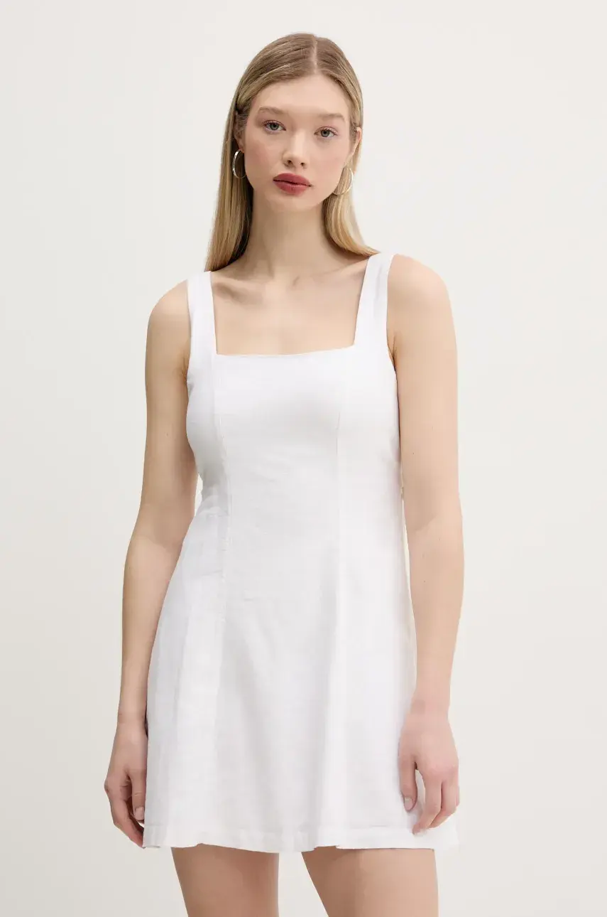 Ľanové šaty Hollister Co. biela farba, mini, áčkový strih, KI359-5264