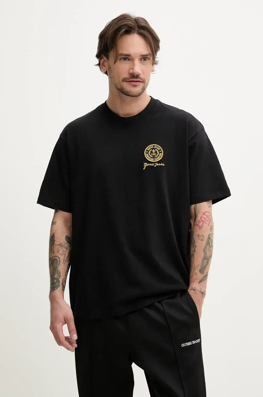 Bavlnené tričko Guess Jeans pánske, čierna farba, jednofarebné, M5GI56 K8FQ4