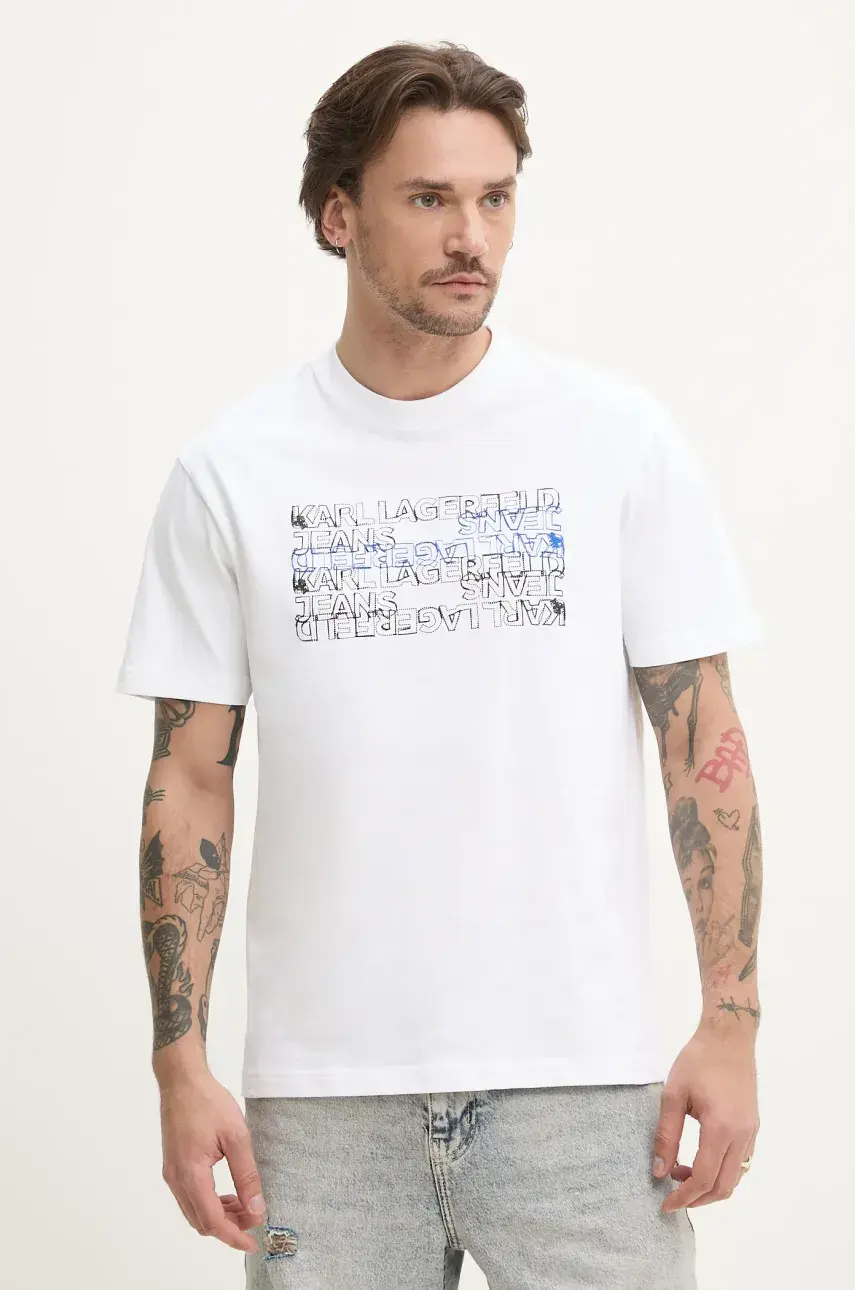 Bavlnené tričko Karl Lagerfeld Jeans pánske, biela farba, s potlačou, A2M17038