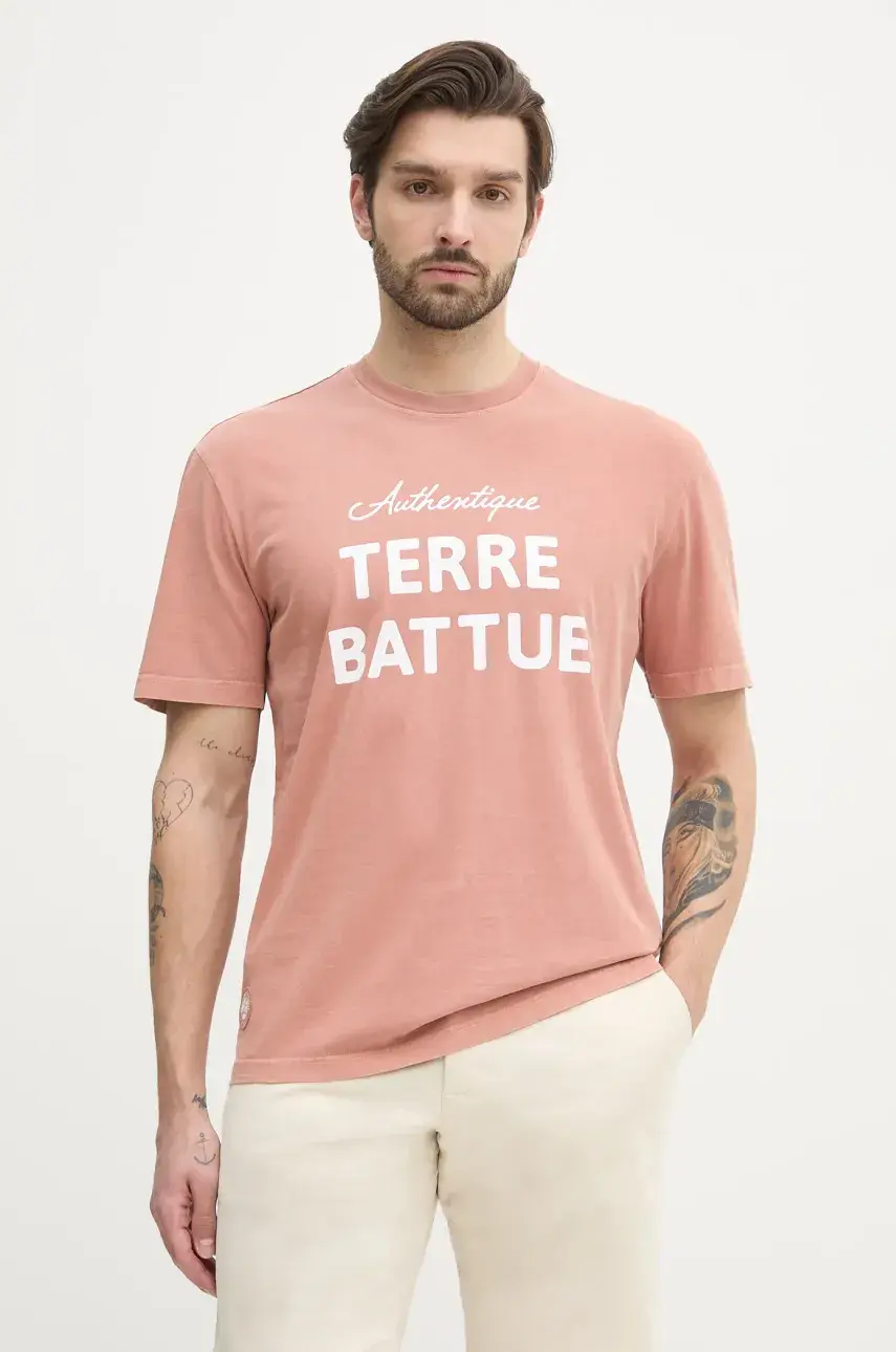 Bavlnené tričko Lacoste pánske, oranžová farba, s potlačou, TH0356