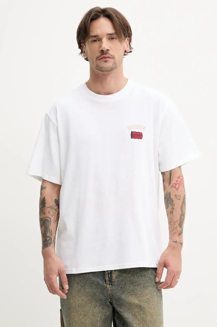 Bavlnené tričko Dickies pánske, biela farba, s potlačou, DK0A4Z8T0WH1
