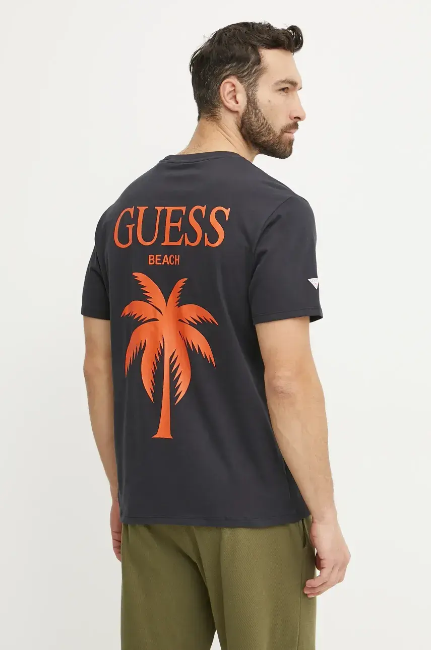 Bavlnené tričko Guess pánske, čierna farba, s nášivkou, F5GI09 KA260