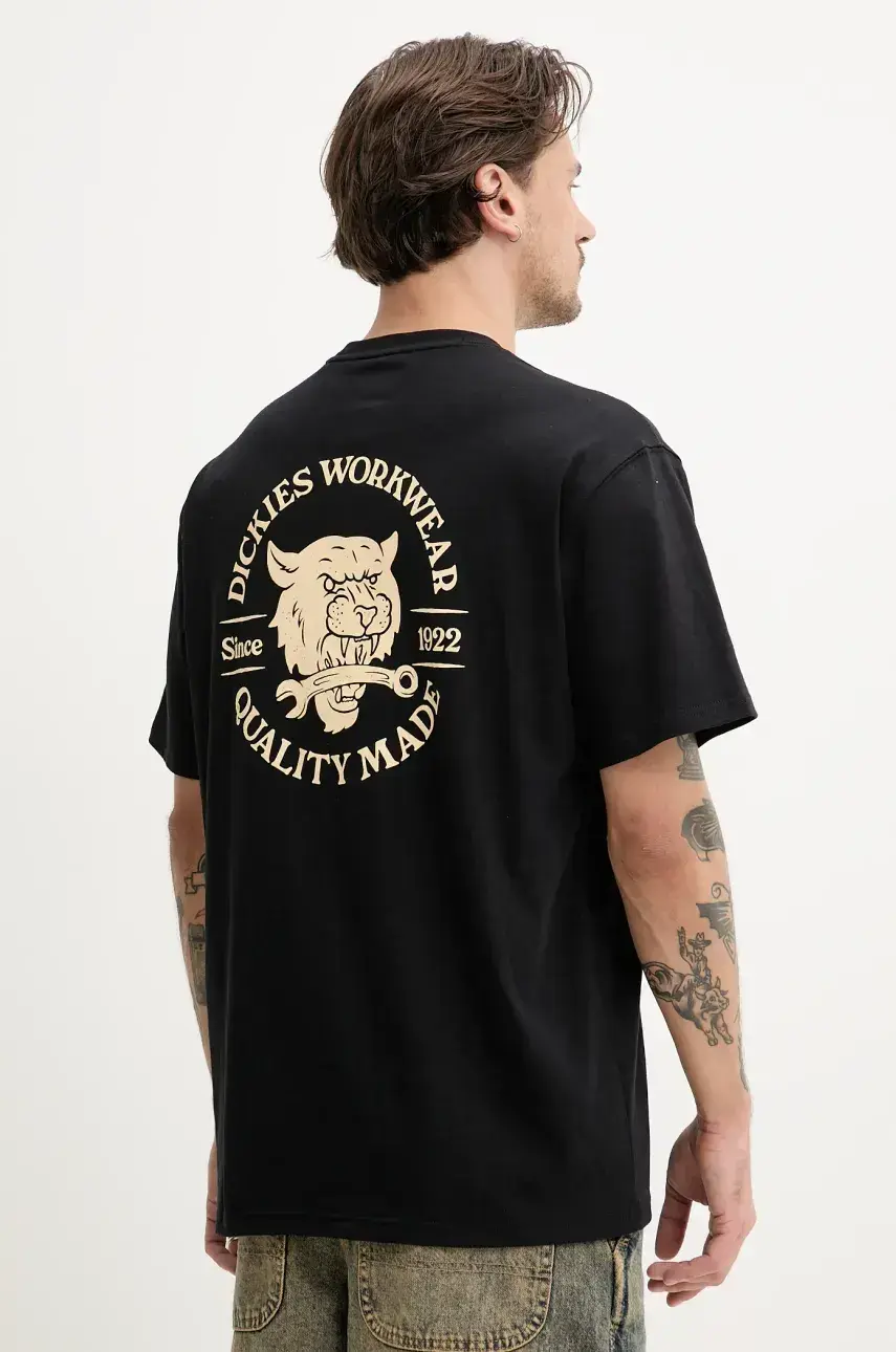 Bavlnené tričko Dickies pánske, čierna farba, s potlačou, DK0A4ZARBLK1