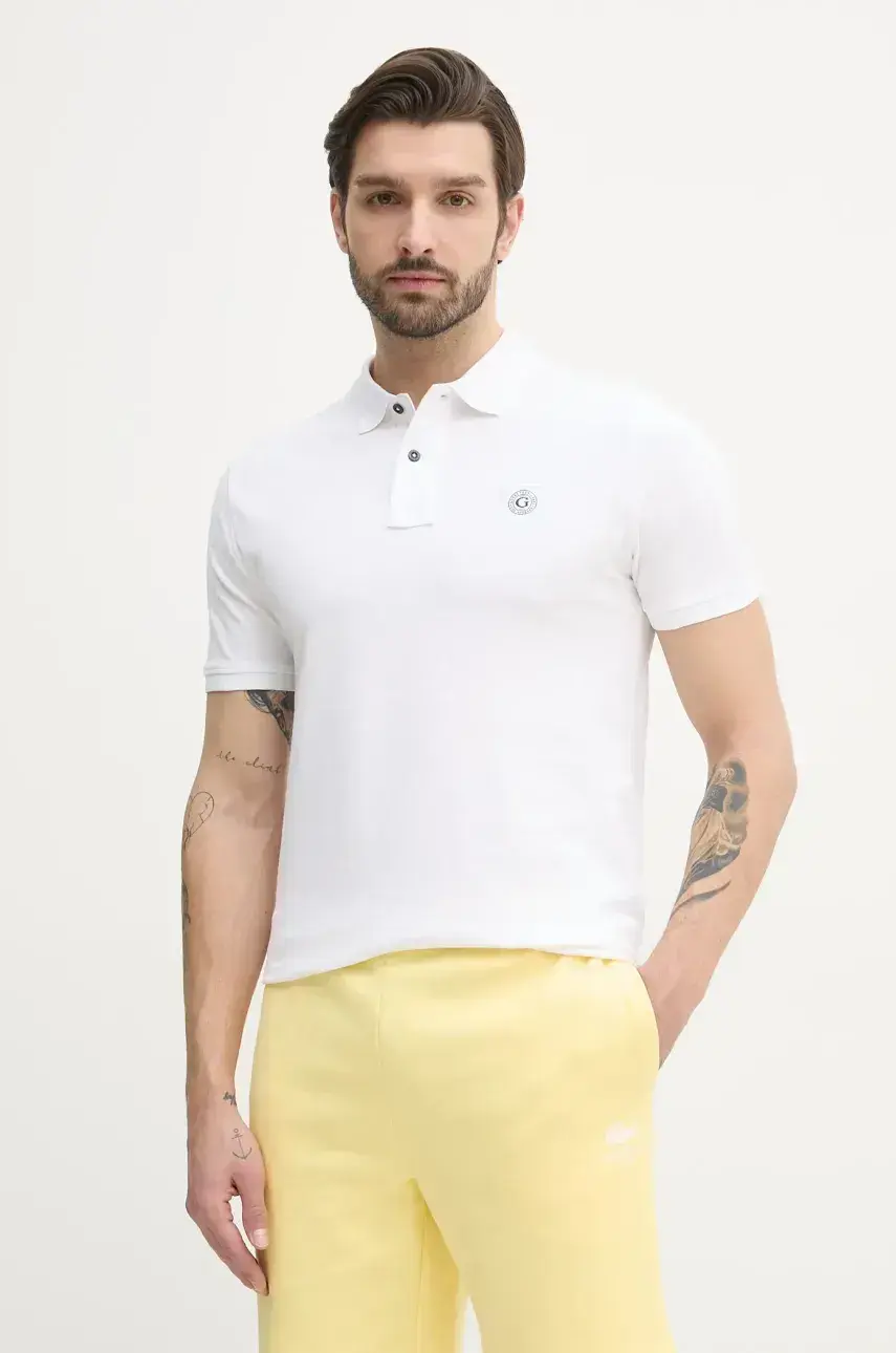 Bavlnené polo tričko Guess pánske, biela farba, jednofarebné, M2YP24 KC9T1