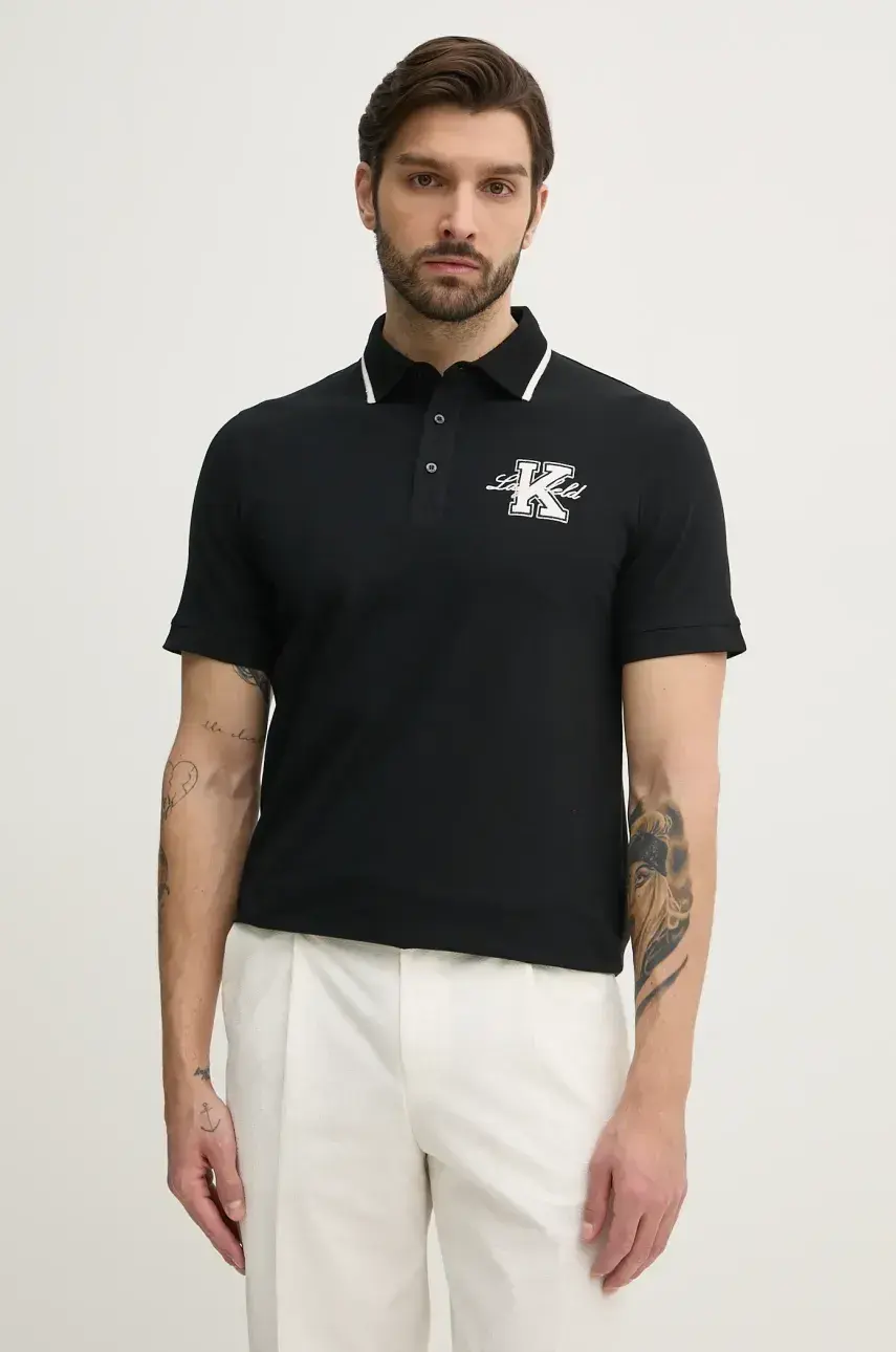 Polo tričko Karl Lagerfeld pánske, čierna farba, s nášivkou, 552221.745015