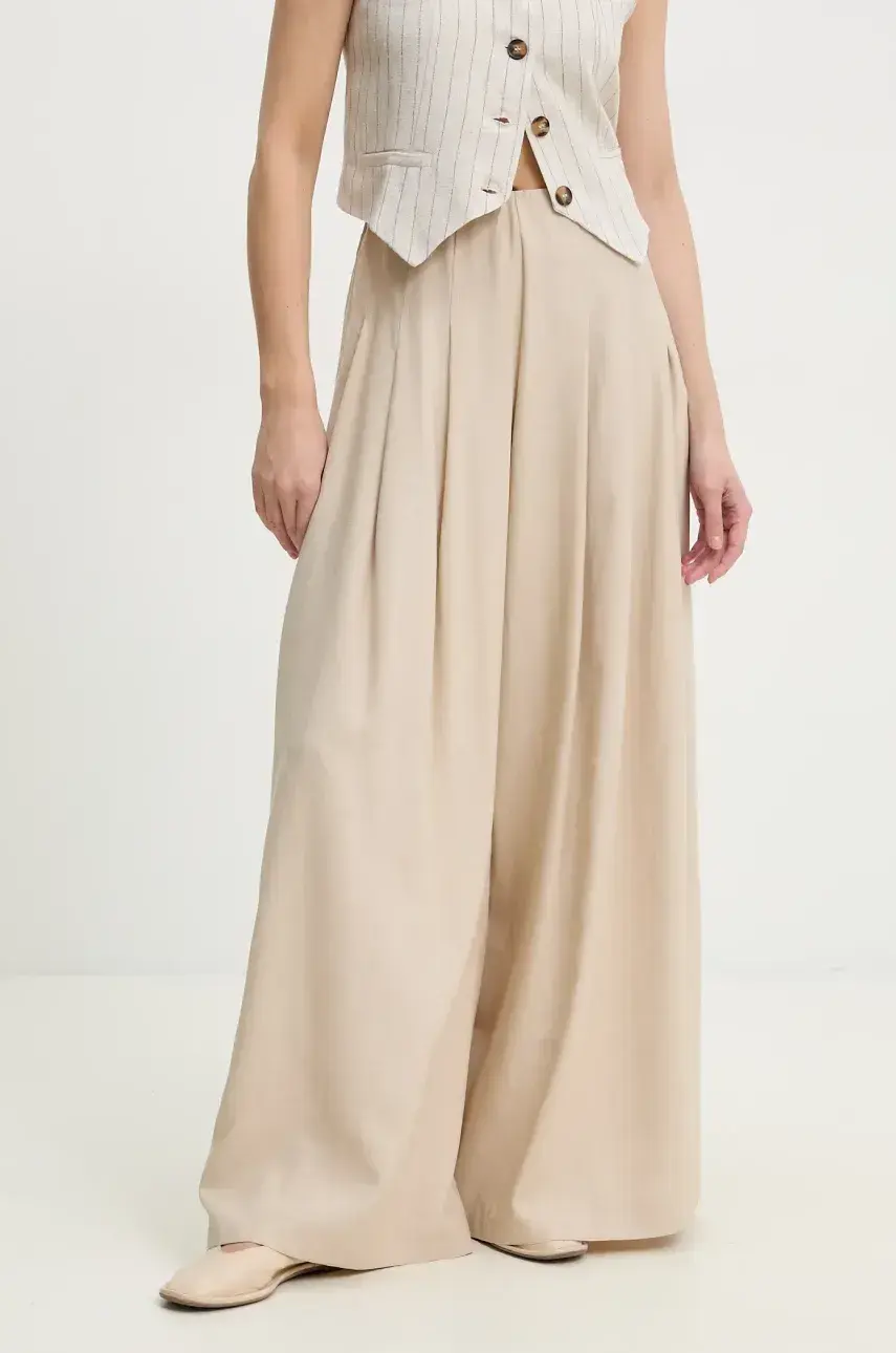 Nohavice Answear Lab dámske, béžová farba, široké, high waist