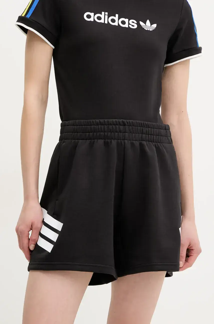 Šortky adidas Future Icons dámske, čierna farba, s potlačou, vysoký pás, JC5443