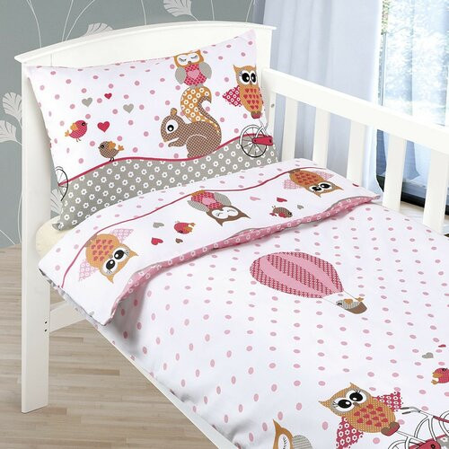 Bellatex Detské bavlnené obliečky do postieľky Beáta Sovička ružová, 100 x 135 cm, 45 x 60 cm