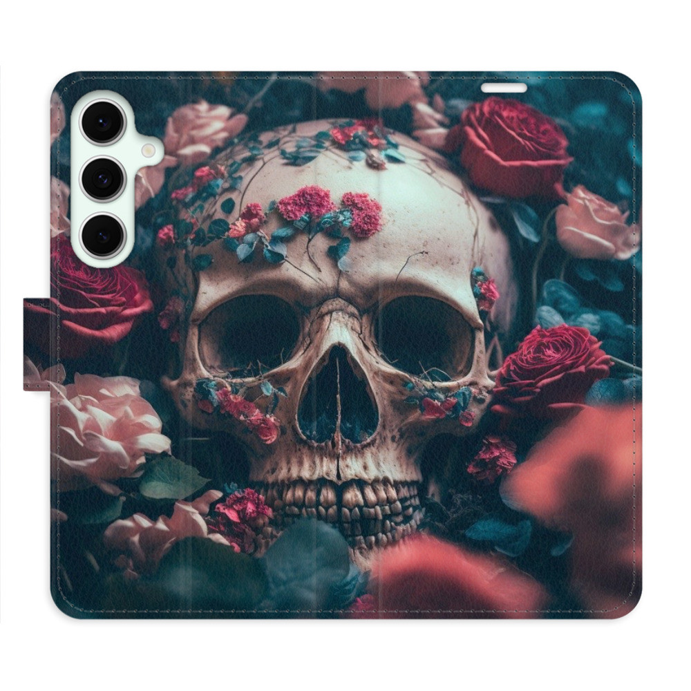Flipové puzdro iSaprio - Skull in Roses 02 - Samsung Galaxy S24 FE