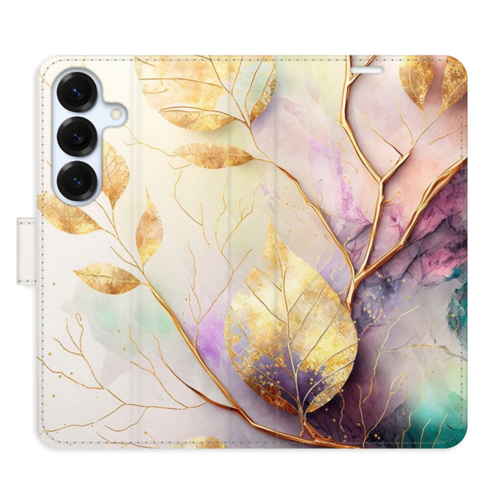 Flipové puzdro iSaprio - Gold Leaves 02 - Samsung Galaxy S25