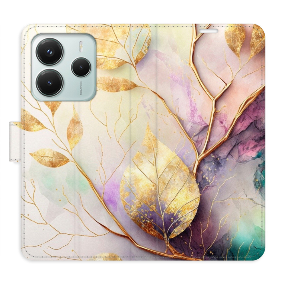 Flipové puzdro iSaprio - Gold Leaves 02 - Xiaomi Redmi Note 14 5G