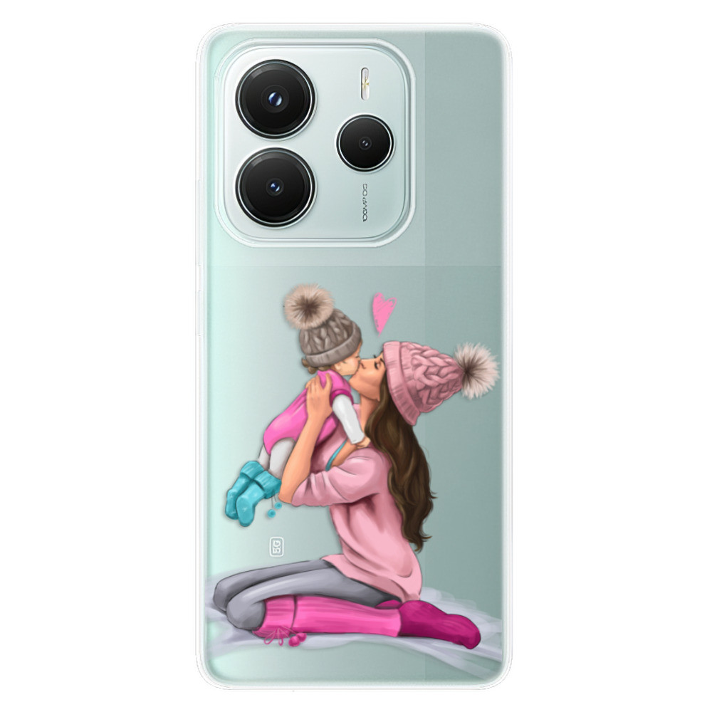 Odolné silikónové puzdro iSaprio - Kissing Mom - Brunette and Girl - Xiaomi Redmi Note 14 5G