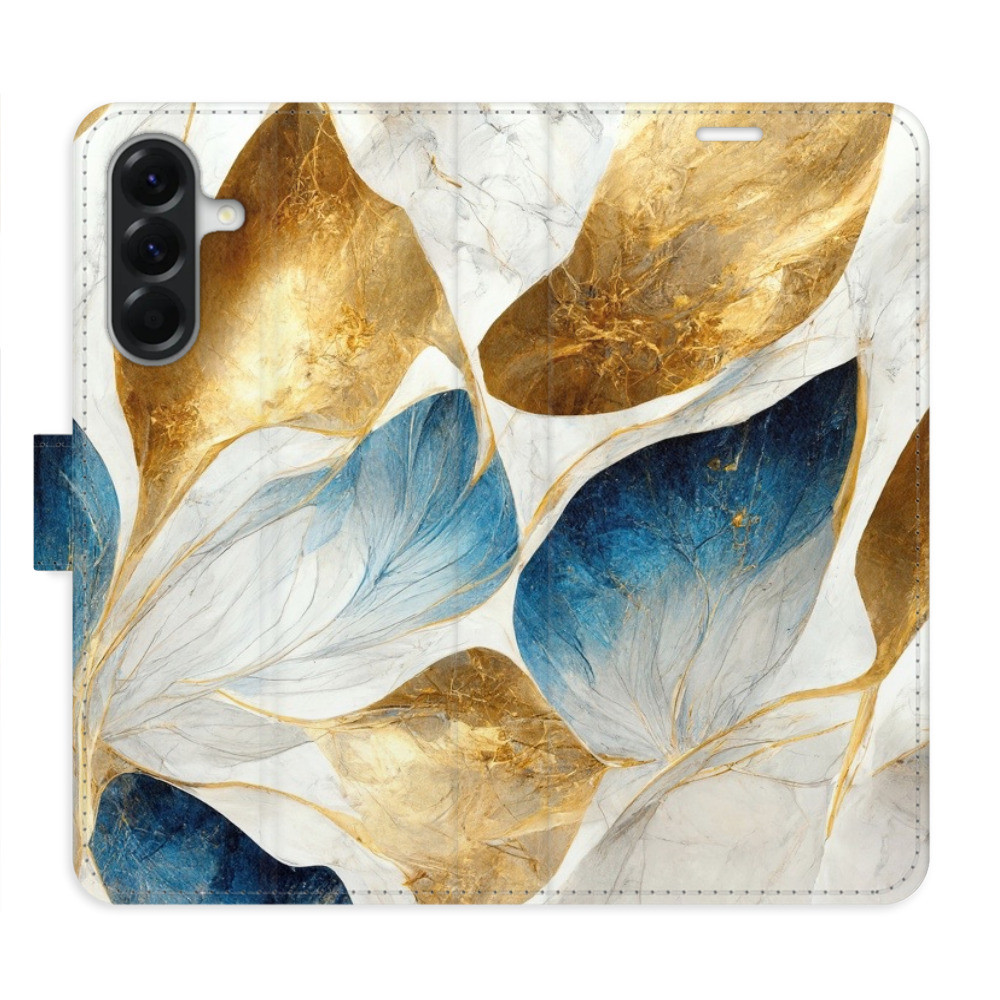 Flipové puzdro iSaprio - GoldBlue Leaves - Samsung Galaxy A56