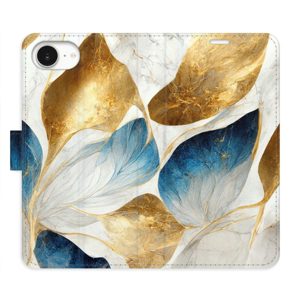 Flipové puzdro iSaprio - GoldBlue Leaves - iPhone 16e