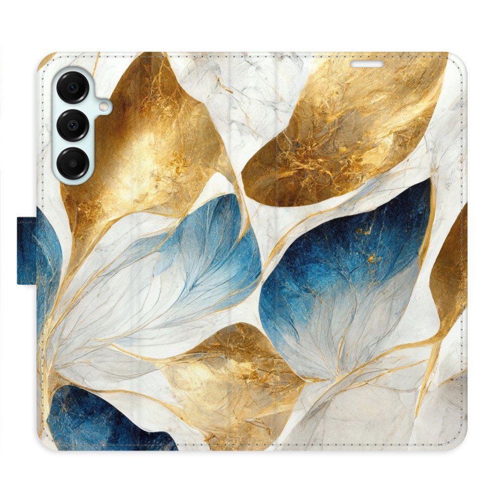 Flipové puzdro iSaprio - GoldBlue Leaves - Samsung Galaxy A16 5G