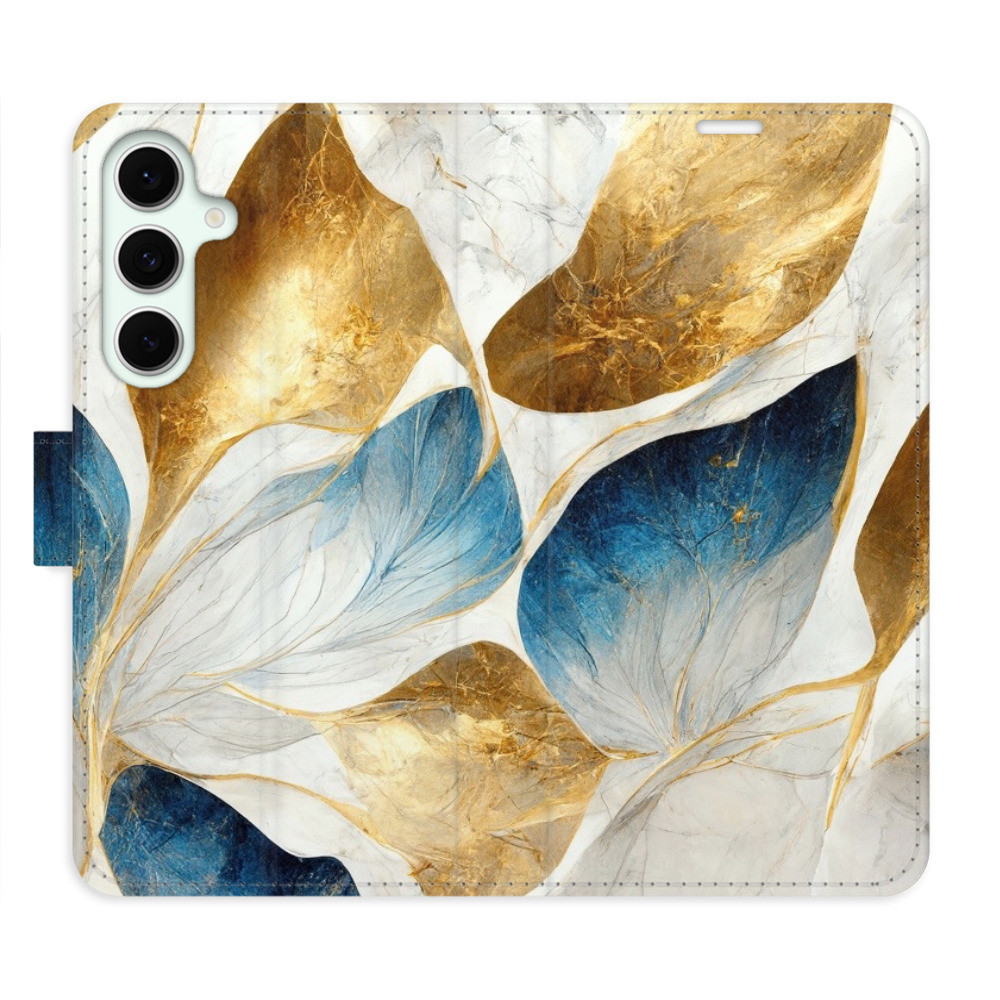 Flipové puzdro iSaprio - GoldBlue Leaves - Samsung Galaxy S24 FE