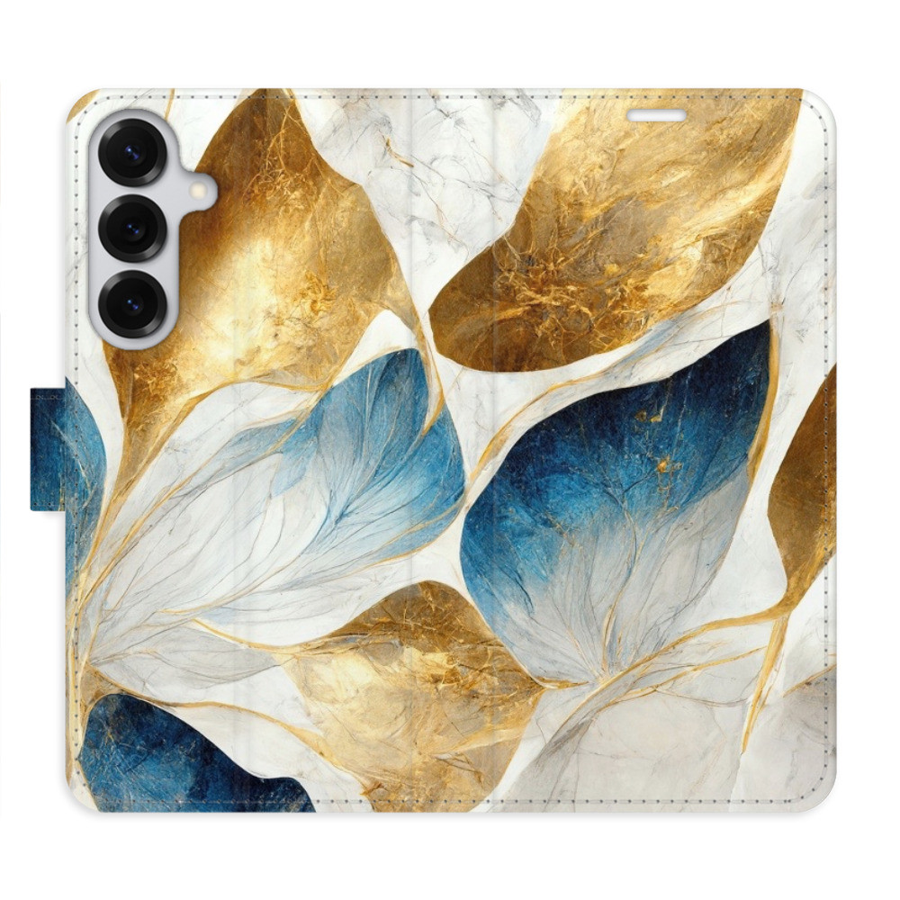 Flipové puzdro iSaprio - GoldBlue Leaves - Samsung Galaxy S25+