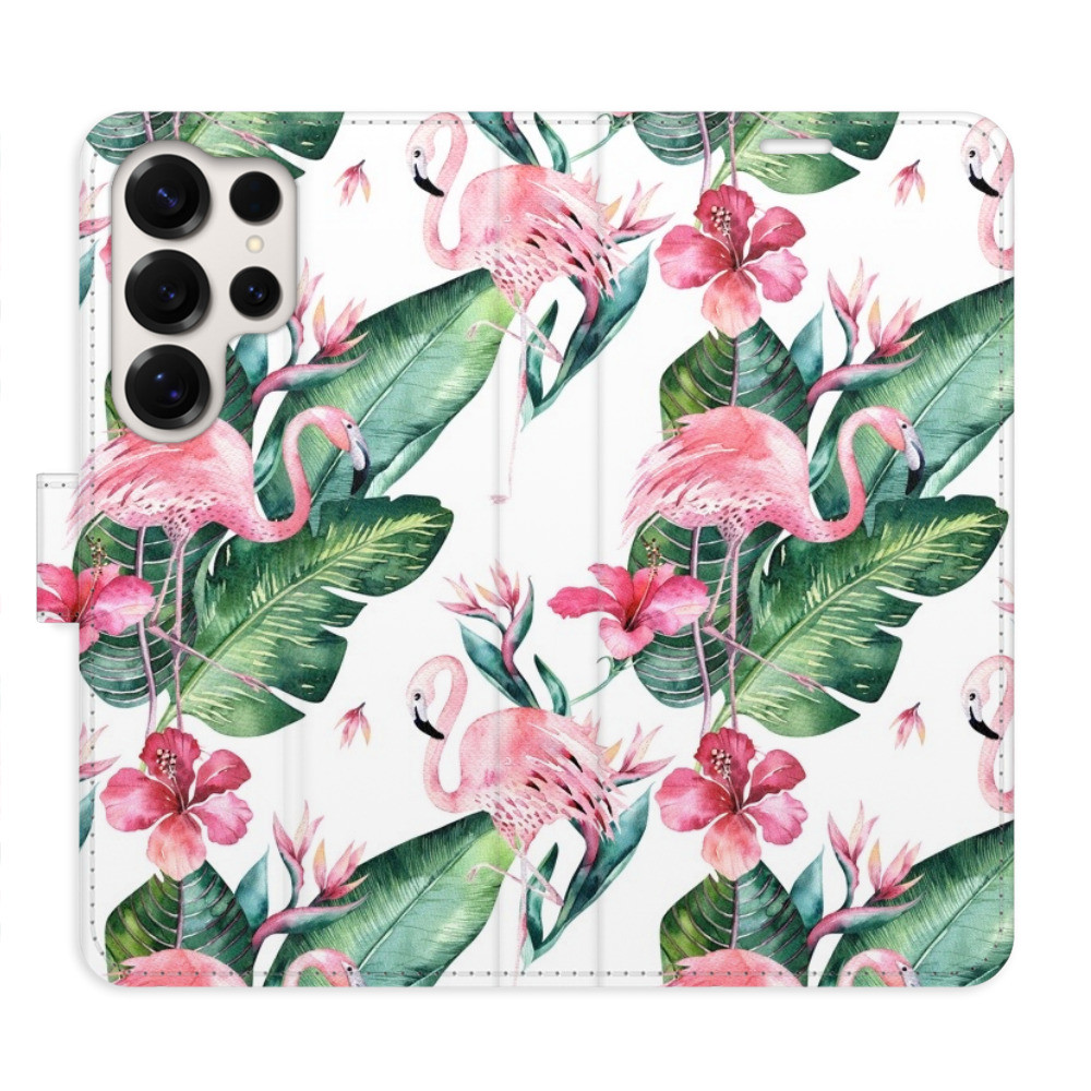Flipové puzdro iSaprio - Flamingos Pattern - Samsung Galaxy S25 Ultra